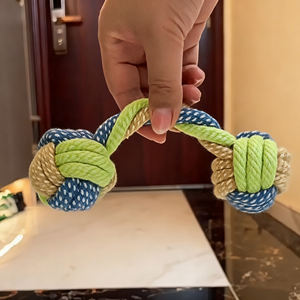 Mainan hewan peliharaan kecil tali katun kepang Dumbbell tali gigi Molar tahan gigit produk mainan anjing pembersih gigi - Product Image 5