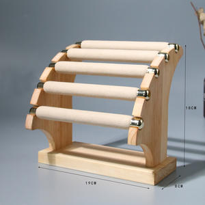 Présentoir de Rangement Bijoux Luxe avec Barre en T, Amovible, en Bois Massif et Velours Microfibre, Support Organisateur Bagues et Bijoux à 3 ou 5 Étages - Product Image 5