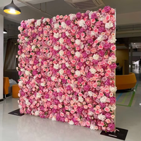 Toile de Fond Artificielle Enroulable et Mur de Fleurs Roses, Échantillons Personnalisés Disponibles pour la Décoration de Scène de Mariage