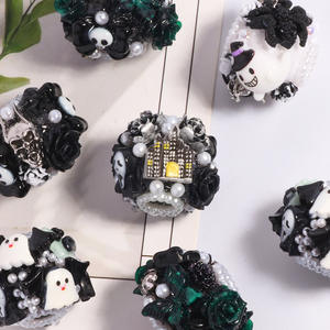 Nouveauté 2025 : Perles fantaisie Halloween en résine (fantôme, croix, crâne, fleur, perle) pour la création de bijoux et stylos DIY - Product Image 2