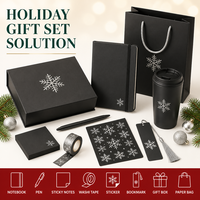 Carnet à couverture rigide A5 personnalisé noir mat avec flocon de neige argenté et stylo, coffret cadeau d'entreprise avec emballage rigide
