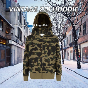 เสื้อฮู้ดซิปวินเทจทรงโอเวอร์ไซส์ ปี 2025 รับผลิตแบบ OEM ODM ผ้าคอตตอน 100% สกรีนโลโก้ด้วยผ้าไหม ซักย้อมสีแบบแอซิดวอช - Product Image 2