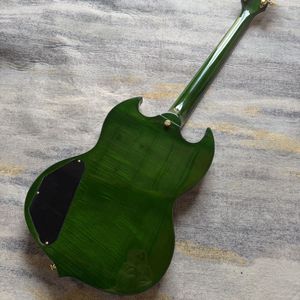 Chitarra Elettrica SG a <span class=keywords><strong>6</strong></span> Corde in Mogano Figurato Verde, Corpo Solido, Tasti e Pickup Humbucker per Pratica ed Esibizioni - Product Image 4