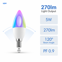   Lampe à bougie intelligente RGBW double mode 5W 270lm LED E14/E27 AC85-265V 120 °   Lumière décorative Beam CRI 90 avec contrôle par application 10M