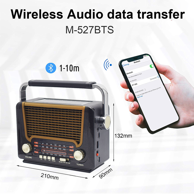 OEM Customization CE Certification Retro USB/TF/BT MP3 Player Vintage FM/AM/SW Radio Wireless Built-In Speaker Flashlight