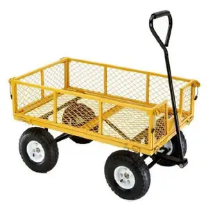 Heavy Duty Steel Mesh Cart Garden Utility Trolley Cart With Removable Sides