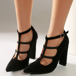 Sandales à talons épais et bout pointu en daim pour femme, avec bride en T découpée, motif léopard, grande taille 47, pour l'été, coupe large - Product Image 5