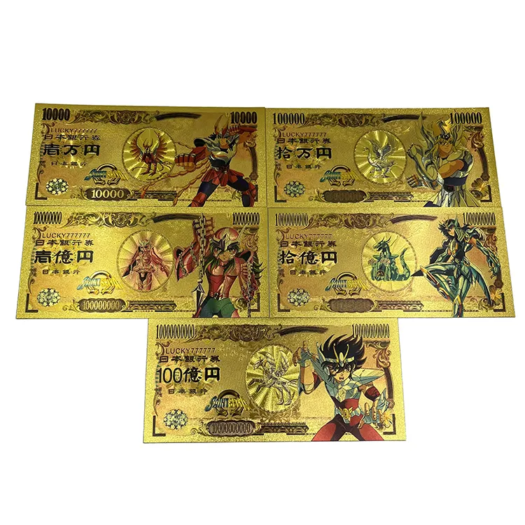 Anime moeda Japão Saint Seiya Yen Coleta de Dinheiro Cartões Pet Notas em folha de ouro 24K