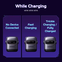 UGREEN Pengisi Daya Ponsel Cepat 65W Layar Digital Terlaris GaN 100-240V Pengisi Daya Dinding Robot Pintar dengan Chip PWM untuk iPhone
