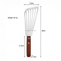 Spatule à poisson en acier inoxydable avec manche en bois massif pour grillades, teppanyaki, friture et barbecue