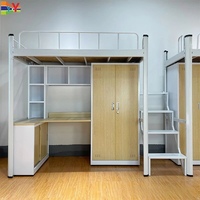 Lit superposé étudiant moderne et durable avec cadre en acier, intégré à un bureau et une armoire, idéal pour les dortoirs universitaires (vente en gros)