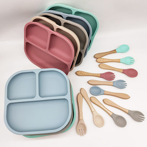 BPA Free Phthalate Free Silicone Baby Dinnerware <b>Set</b> Suction <b>Plate</b> Spoon Fork for Toddler Mealtime - Product Image 2