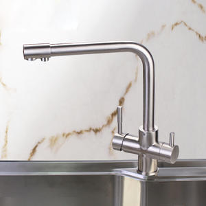 <span class=keywords><strong>Grifo</strong></span> de Cocina Moderno de <span class=keywords><strong>3</strong></span> Vías con Doble Manija, Mezclador de Acero Inoxidable con Rociador Extraíble, Acabado Dorado, Grifos para Lavabo de Baño - Product Image 2