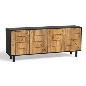 Solid Mango <b>Wood</b> Sideboard with Geometric Line Design & Dual Finish | Modern Wooden <b>Storage</b> <b>Cabinet</b> - Product Image 2