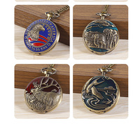 Montre de poche vintage en alliage 35 mm, grand motif d'aigle, collier personnalisé à quartz, couvercle rabattable, aiguilles numériques