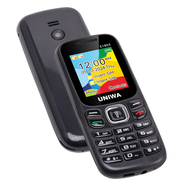 UNIWA E1803 Feature Phone 1.77 Inch Slim GSM Mini Mobile Dual SIM Card Standby T9 Keypad BL-5C 800mAh Battery Wireless Radio Low
