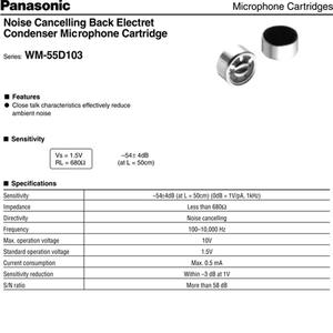 Microfono a Condensatore Electret WM-55D103 con Cancellazione del Rumore, Uscita Analogica 1.5V-10V, Componente Elettronico - Product Image 4