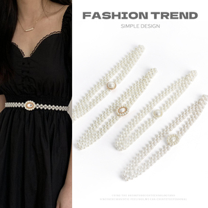 <span class=keywords><strong>Ceinture</strong></span> élastique élégante pour <span class=keywords><strong>femme</strong></span> avec boucle en alliage et perles, idéale pour la décoration de robes, accessoire <span class=keywords><strong>chic</strong></span> amincissant - Product Image 2