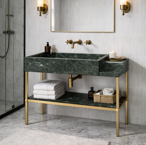 Lavabo in Marmo Bianco e Nero Personalizzato con Gambe in Ottone, <span class=keywords><strong>Lavandino</strong></span> in Pietra Naturale, Lavabo Moderno da Parete in Marmo - Product Image 5