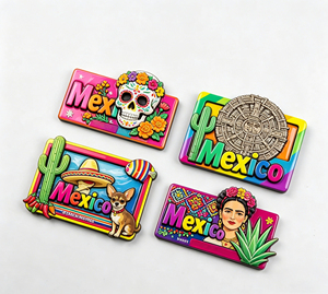 Imanes de nevera de hojalata con diseño de recuerdo mexicano, regalo de viaje personalizado, imanes metálicos de arte folclórico mexicano para refrigerador - Product Image 2