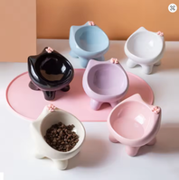 Cuenco de cerámica para gatos con diseño de lazo, elevado, inclinado, antivómito, con forma de gato, portátil, para alimentación de mascotas, para gatitos pequeños