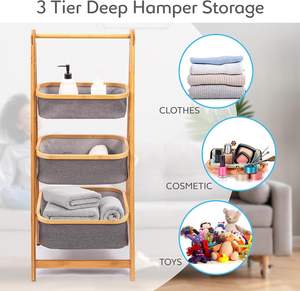 Panier à linge pliable en bambou personnalisé avec 3 paniers amovibles - Product Image 2