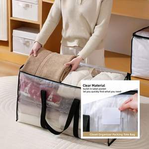 Bolsa de Almacenamiento Impermeable de Gran Volumen, Bolsas de Mudanza Resistentes de PE Tejido con Asas para Ropa, Edredones, Organizador para el Hogar y Viajes - Product Image 2