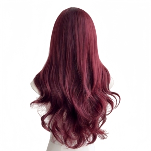 Perruque longue bouclée rouge <span class=keywords><strong>framboise</strong></span> avec frange, cheveux synthétiques doux et naturels, résistante <span class=keywords><strong>à</strong></span> la chaleur, pour femmes, pour la <span class=keywords><strong>vie</strong></span> quotidienne, les fêtes et le cosplay - Product Image 6