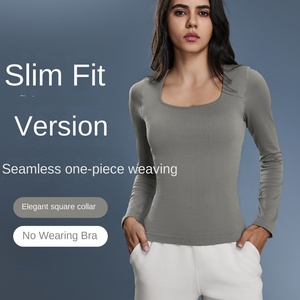 Custom <b>Women's</b> Lightweight Seamless One-Piece Woven Sports Yoga Suit Long-Sleeved Slimming Tight Waist Inner Base Shirt - Product Image 5