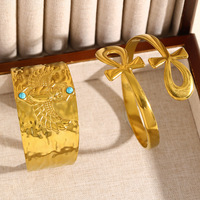 Bracelet manchette large Gaovo en acier inoxydable martelé, motif croix Ankh scarabée turquoise, ajustable, vente en gros, bijoux de mode