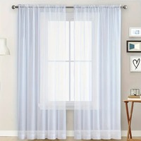 Rideau Voile 100% Polyester Style Uni Blanc Transparent avec Motif Tissé, Emballé en Rouleau