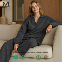 Ensemble élégant en maille pour femme, mélange de laine et cachemire, col polo, manches longues, col en V, pantalon large, tenue de jour et de détente SOFT16