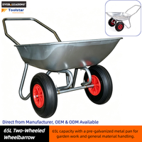 Brouette industrielle à deux roues de 65 litres, plateau en acier prégalvanisé, pneus pneumatiques, conception anti-basculement pour le transport de matériaux de jardin