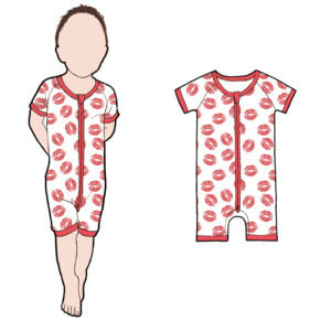 Pigiama Estivo per Bambini in Bambù con Maniche Corte, Collo Tondo e Stampa Love per San Valentino, Tutine per Neonati all'Ingrosso - Product Image 5