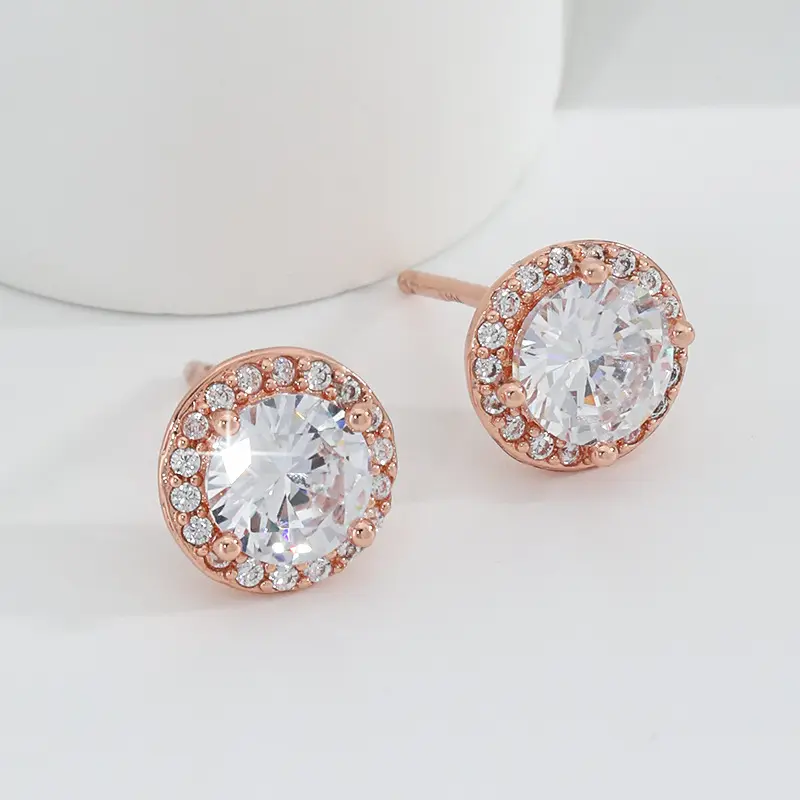 Luxury Zircon Jewelry 925 Sterling Silver Round Stud Earrings Rhinestone Crystal Circle Earring For Sweet Love