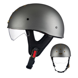 Casque demi-coque style rétro avec visière transparente anti-vent, plusieurs motifs imprimés et coque de couleur unie pour les motards urbains - Product Image 4
