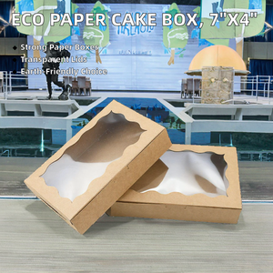 Eco Friendly Rigid Rectangle Paper Cake <b>Boxes</b> with Matt Lamination Biodegradable 7 X 4.3 X 1.5 Inches and Clear Lids - Product Image 2