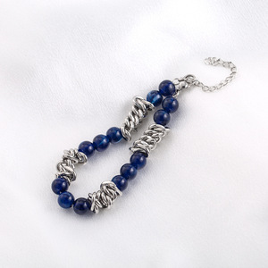 Pulsera de cuentas de moda, cuentas redondas azules, cadena de plata tibetana, accesorio para hombre - Product Image 4