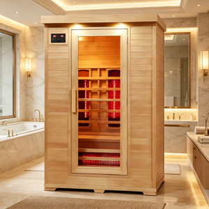 Cabine de sauna extérieure en cèdre durable, style <span class=keywords><strong>spa</strong></span> privé, équipée d'une douche, d'une zone de vestiaire et d'un équipement de relaxation à infrarouge lointain - Product Image 1