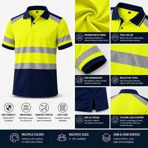 Camiseta Polo de Alta Visibilidad con Cinta Reflectante, Transpirable, de Secado Rápido, Diseño de Logotipo Personalizado, Ropa de Trabajo OEM ODM - Product Image 3