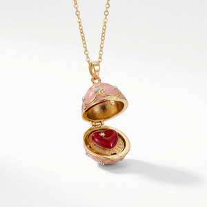 Collar con <span class=keywords><strong>Colgante</strong></span> de Corazón y Medallón de <span class=keywords><strong>Huevo</strong></span> Estilo Fabergé de Latón, Joyería Esmaltada para Mujer, Regalo para el Día de la Madre - Product Image 3