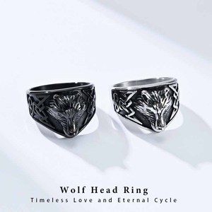 Noorse Viking <span class=keywords><strong>Wolf</strong></span> Rune Signet <span class=keywords><strong>Ring</strong></span> 316 Roestvrij Staal 3D Gepregeerd Heren Retro Zware Band Vintage Huwelijksgeschenk Sieraden - Product Image 1