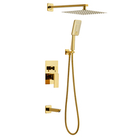 Système de douche encastré 3 fonctions en or SS304 avec mitigeur de baignoire en laiton 3 voies, fonction double chaud et froid