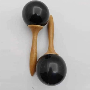 Maracas noires en gros avec manche en bois naturel, instrument de percussion Orff, sonnette à main pour performance - Product Image 4