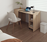 Escritorio moderno contemporáneo de melamina para ordenador con estantes y cajones, escritorio de madera plegable para oficina y estudio en casa, uso en dormitorio