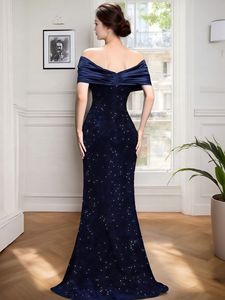 New European and American style off-shoulder evening dress, slim fit, fishtail, sexy and elegant, <b>sequined</b> party dress - Product Image 2
