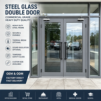 Porte d'entrée commerciale en verre à double battant avec cadre en acier robuste sur mesure pour magasin de détail, immeuble de bureaux