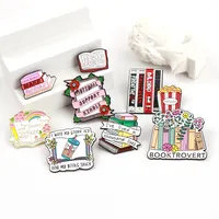 Shmik Cute Books Collection Letters Metal Enamel Pins Romantic Reader Club Magic Flowers Library Card Badge Punk Brooch