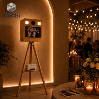 Kiosque photo portable tout-en-un en bois prêt à l'emploi avec imprimante DNP QW410 à flash automatique pour fêtes