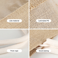 Sacs fourre-tout réutilisables en jute laminé avec logo personnalisé de taille moyenne, vente en gros de sacs de plage transparents en PVC en toile de jute personnalisés